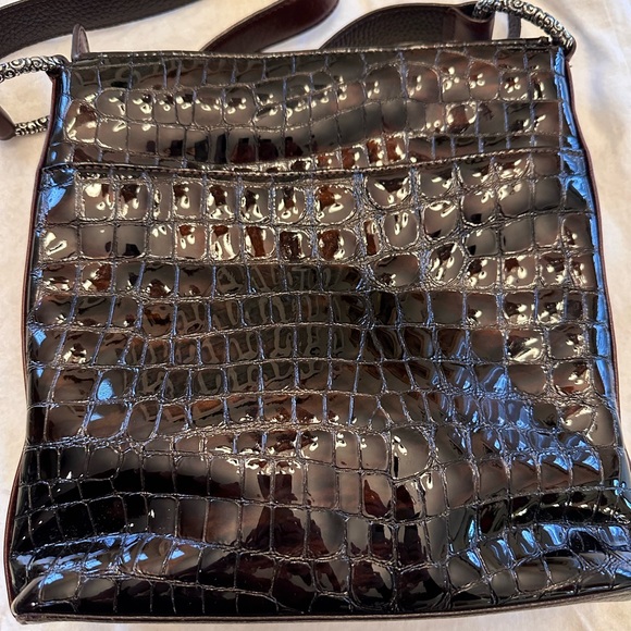 Brighton SONNY Dark Brown Croc-Embossed Patent Organizer Bag W/Dust Bag - NWOT - Picture 3 of 10